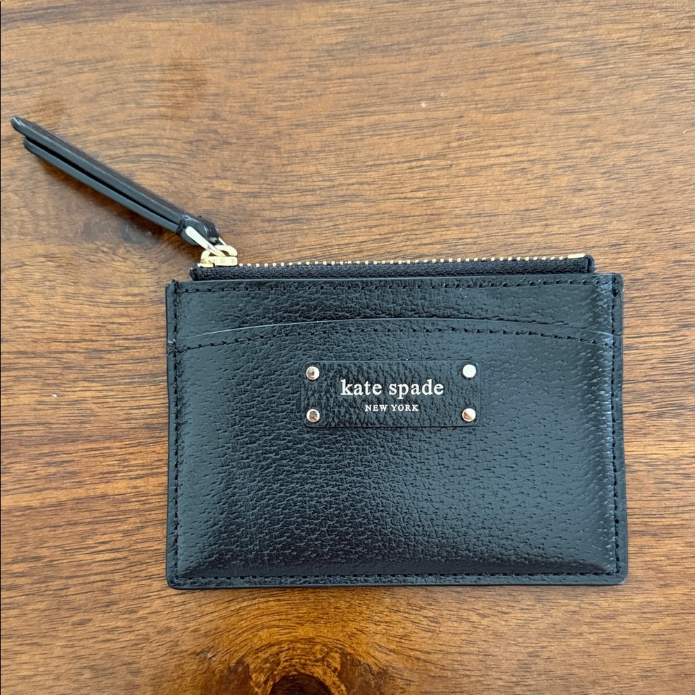 Kate Spade Black Leather Zip Pouch Card Wallet